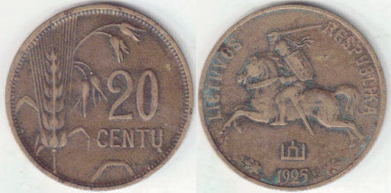 1925 Lithuania 20 Centu A004155
